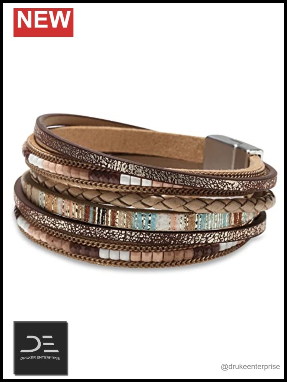 Layered Leather Wrap Cuff Bracelet Women Boho Western Beaded Stackable